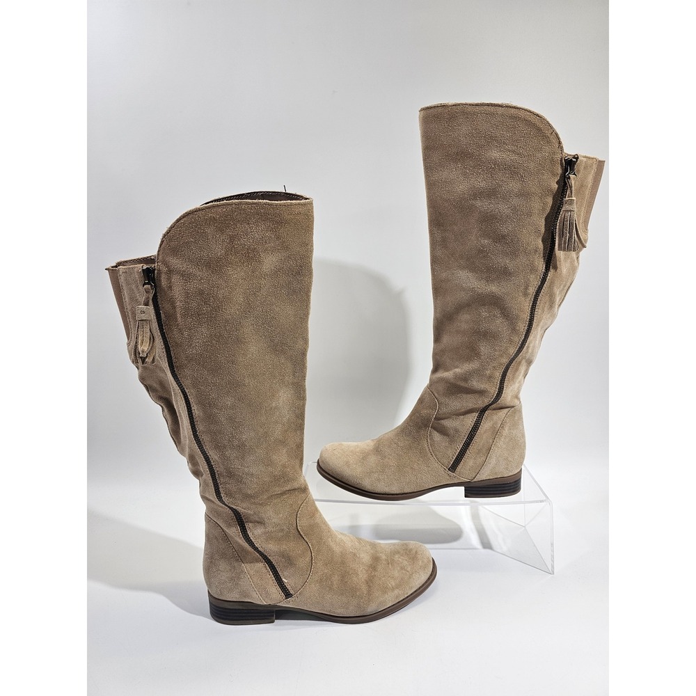 Naturalizer Jinnie Riding Boots Women 7.5W Tan Suede Wide Calf Knee High Tassel - Picture 3 of 8